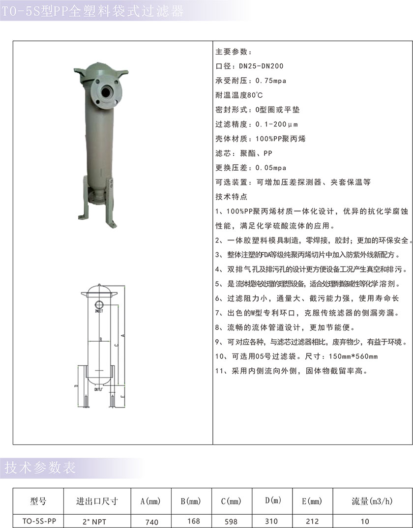 HO-5S型PP塑料袋式过滤器